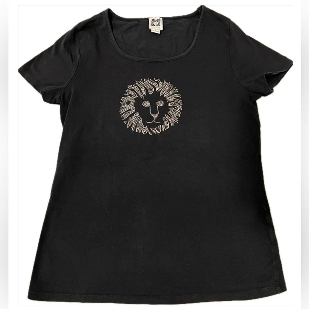 ANNE KLEIN Knit Tee with Gold Signature Logo Sz M